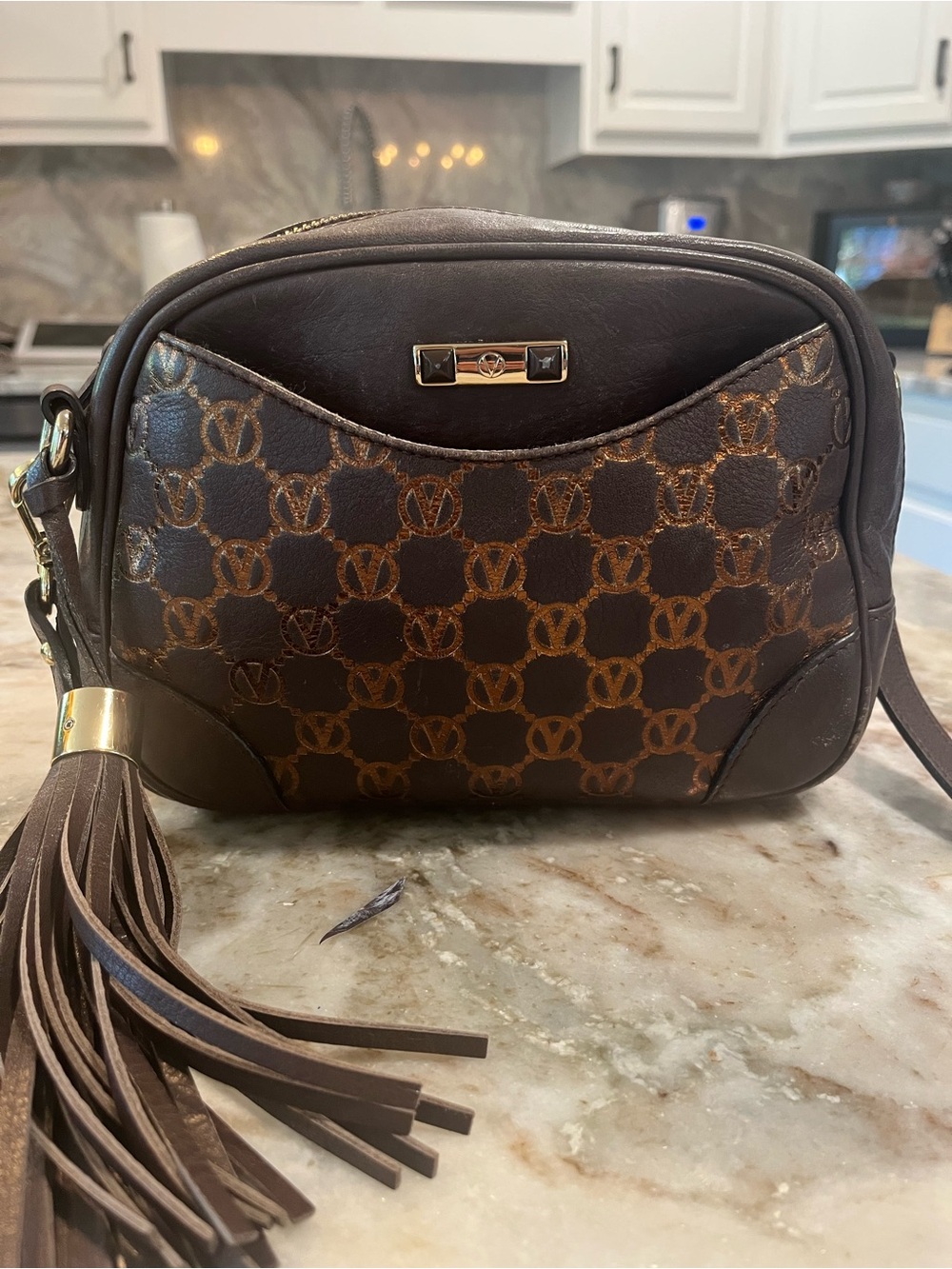Valentino Brown Leather Crossbody Bag with Tassel
